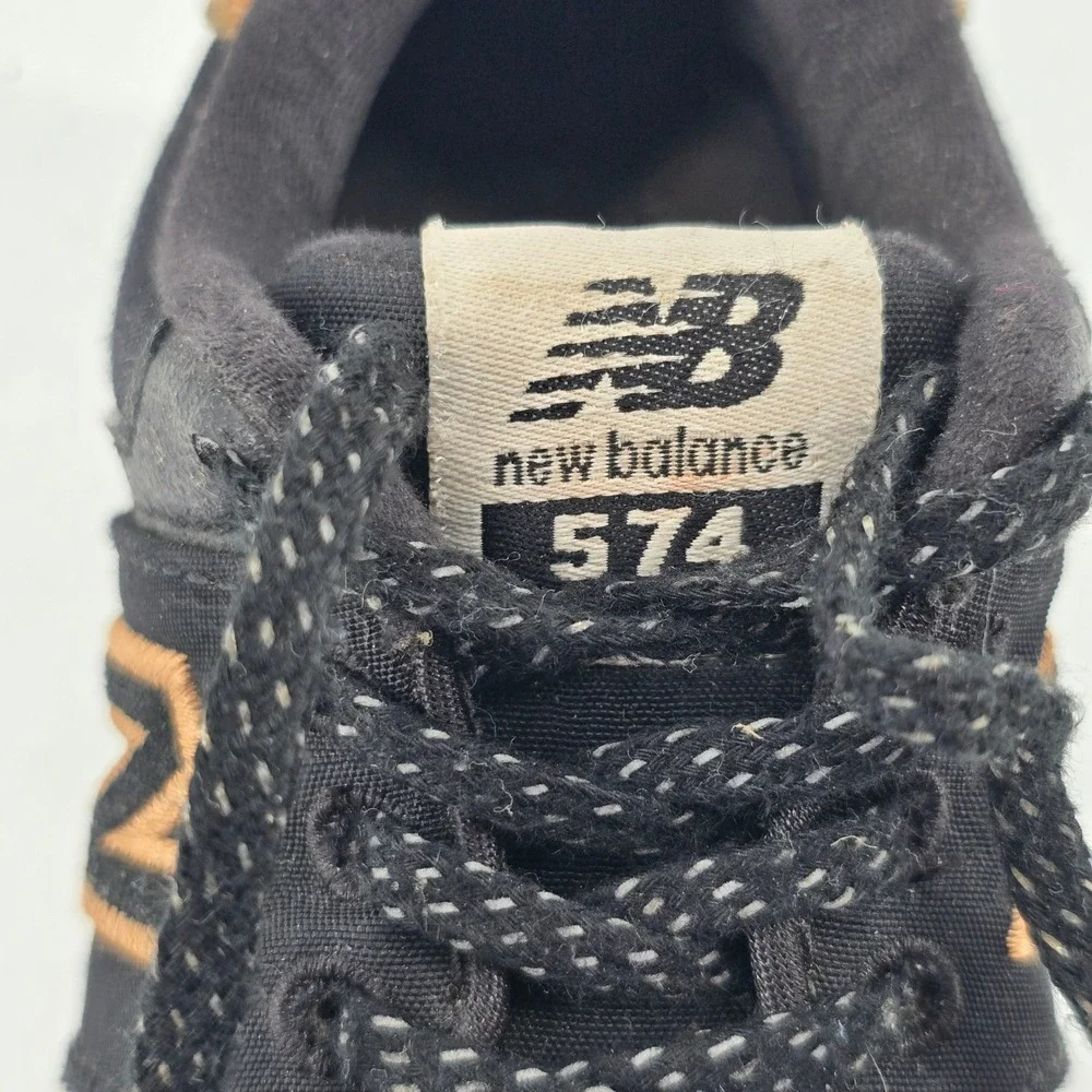 New Balance 574 Kids 4 Sneakers Black Tan Suede Low Top Athletic Shoes